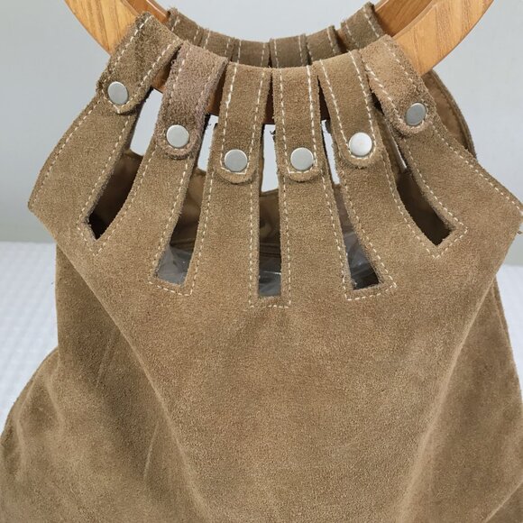 Vintage Suede Hobo Bag with Wooden Handle - Picture 3 of 9